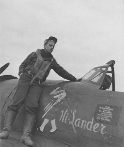 The well known shot of Lt. Morrison's SX-R "Hi-Lander" (a/c 42-8687). Crew Chief S/Sgt. R. E. Moore, Asst C.C. Sgt. E. H. Gardner and Armourer Sgt. T. H. Jones.